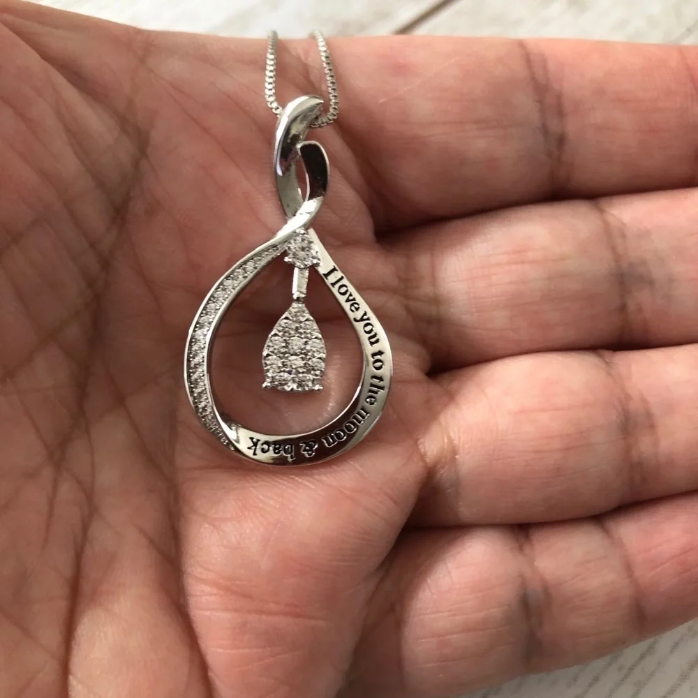 INFINITY LOVE Charm Cubic Zirconia Love You To The Moon Back Necklace
